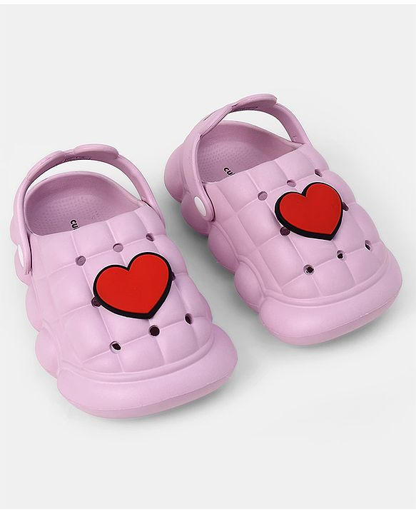 Cute Walk by Babyhug Back Strap Closure Clogs With Heart Applique in Purple