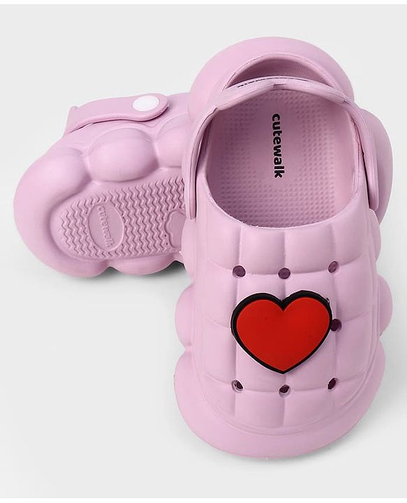 Cute Walk by Babyhug Back Strap Closure Clogs With Heart Applique in Purple
