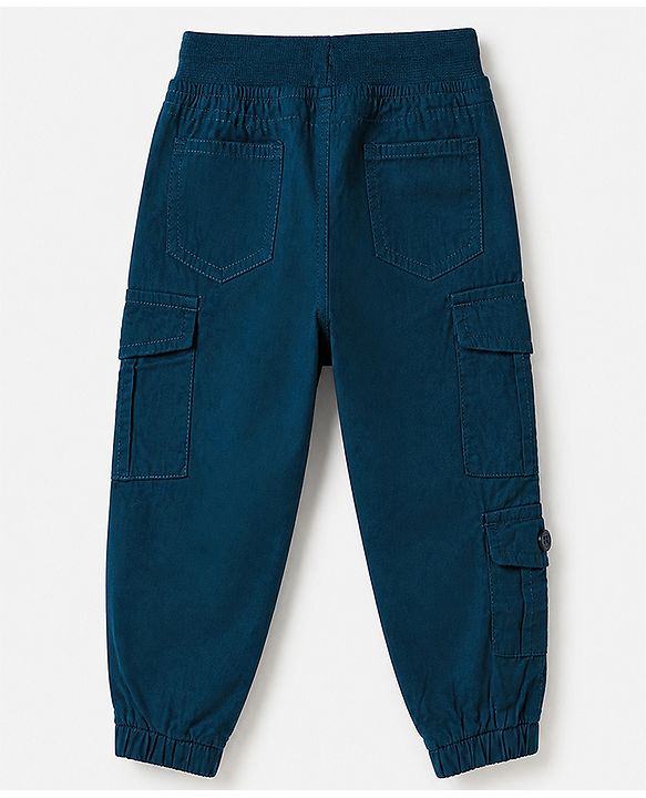 Babyhug 100% Cotton Woven Full Length Solid Jogger in Blue