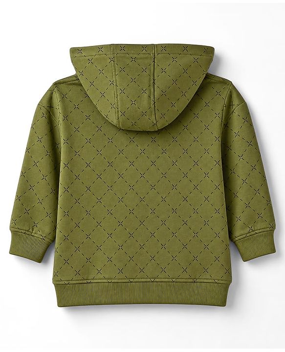 Babyhug 100% Cotton Knit Full Sleeves Checked Hooded T-Shirt & Jogger Set With Panda Applique - Green & Navy Blue