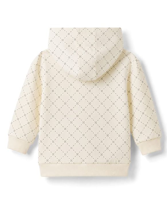 Babyhug 100% Cotton Knit Full Sleeves Checked Hooded Sweatshirt & Pant Set With Sling Bag Applique - OffWhite & Beige