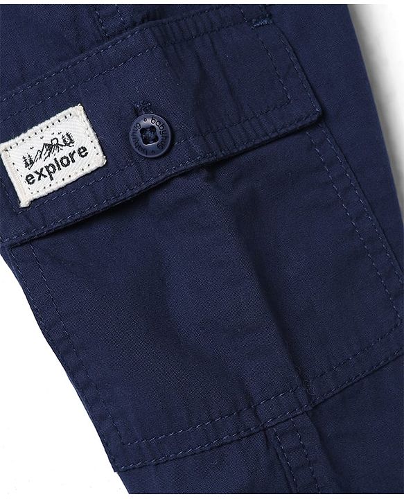 Babyhug 100% Cotton Woven Full Length Pants With Cargo Pockets - Navy Blue