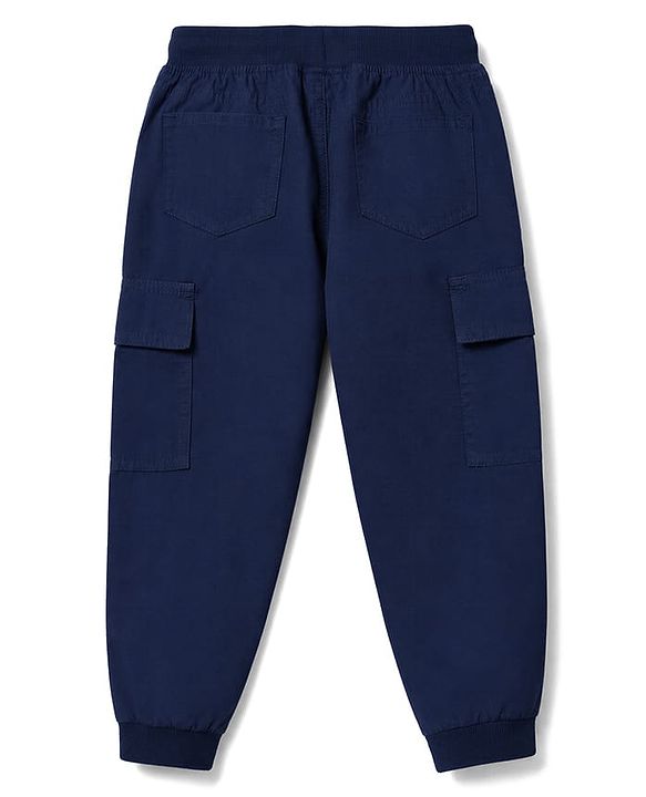 Babyhug 100% Cotton Woven Full Length Pants With Cargo Pockets - Navy Blue