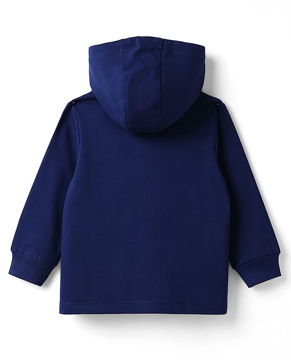 Babyhug 100% Cotton Terry Knit Full Sleeves Hooded T-Shirt & Lounge Pant Set with Bear Print - Navy