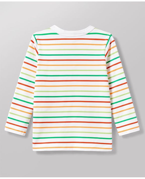 Babyhug 100% Cotton Interlock Knit Full Sleeves Striped T-Shirt & Pant Set With Animal Print - Multicolor