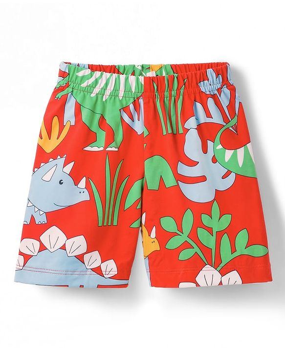 Babyhug 100% Cotton Knit Half Sleeves Dino Printed Co-Ords T-Shirt & Shorts Night Suit - Red