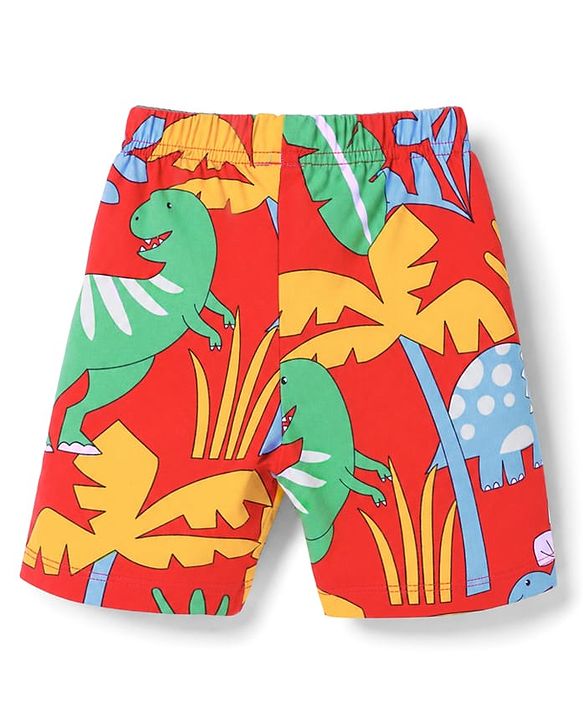 Babyhug 100% Cotton Knit Half Sleeves Dino Printed Co-Ords T-Shirt & Shorts Night Suit - Red