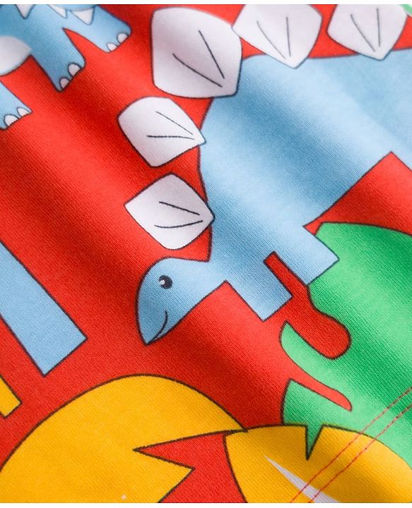 Babyhug 100% Cotton Knit Half Sleeves Dino Printed Co-Ords T-Shirt & Shorts Night Suit - Red