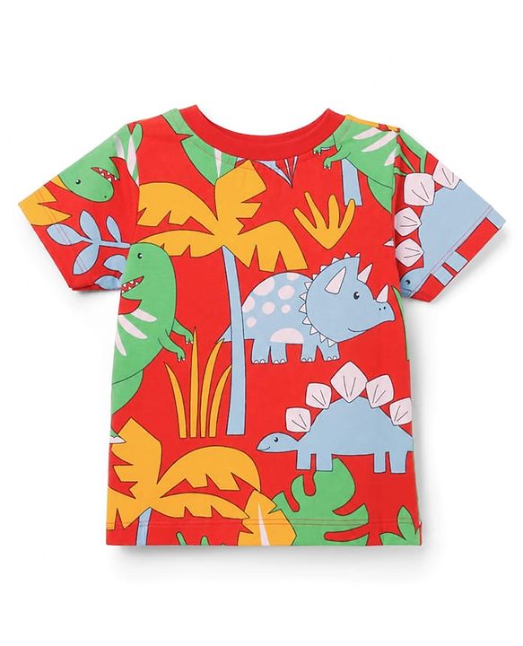 Babyhug 100% Cotton Knit Half Sleeves Dino Printed Co-Ords T-Shirt & Shorts Night Suit - Red