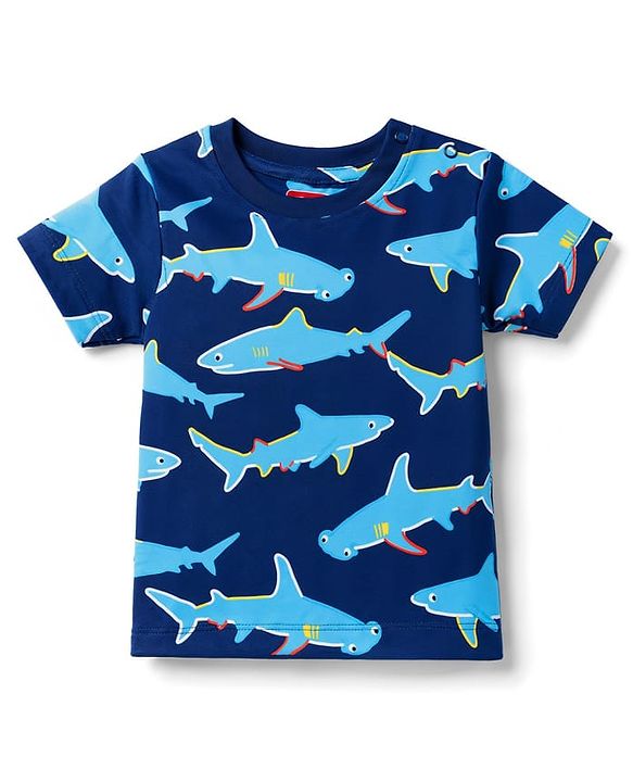 Babyhug 100% Cotton Knit Half Sleeves Sea Life Printed Co-Ords T-Shirt & Shorts Night Suit - Navy Blue