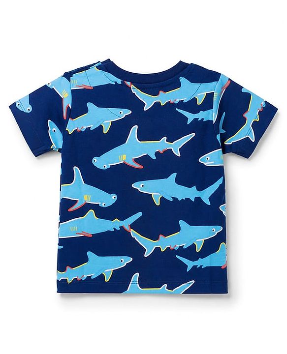 Babyhug 100% Cotton Knit Half Sleeves Sea Life Printed Co-Ords T-Shirt & Shorts Night Suit - Navy Blue