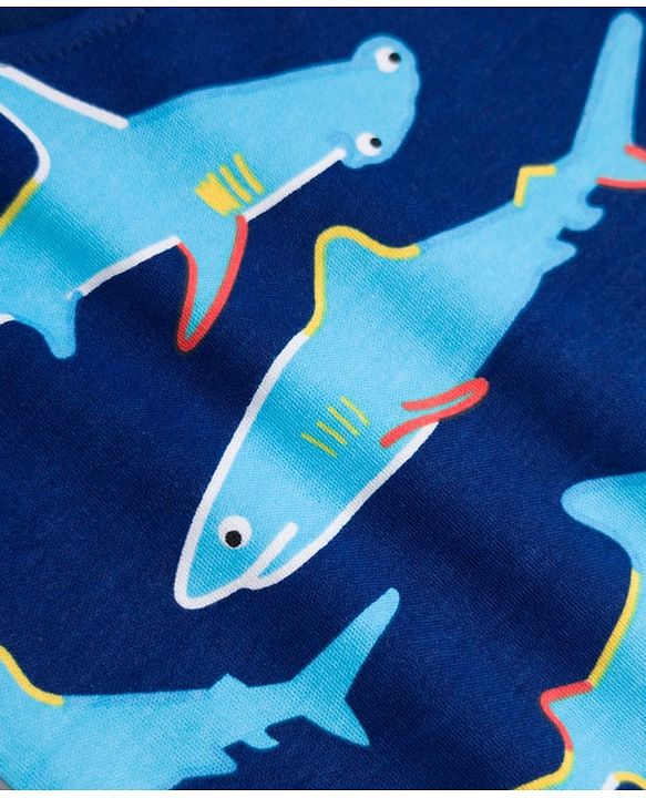 Babyhug 100% Cotton Knit Half Sleeves Sea Life Printed Co-Ords T-Shirt & Shorts Night Suit - Navy Blue