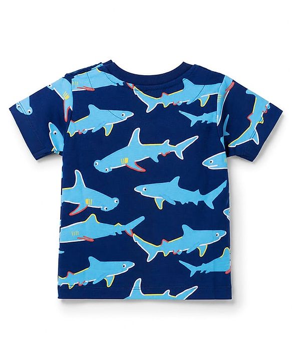 Babyhug 100% Cotton Knit Half Sleeves Sea Life Printed Co-Ords T-Shirt & Shorts Night Suit - Navy Blue