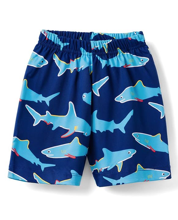 Babyhug 100% Cotton Knit Half Sleeves Sea Life Printed Co-Ords T-Shirt & Shorts Night Suit - Navy Blue