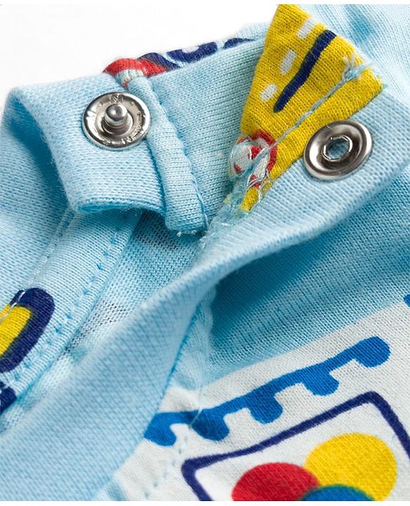 Babyhug 100% Cotton Knit Half Sleeves Vehicles Printed Co-Ords T-Shirt & Shorts Night Suit - Light Blue