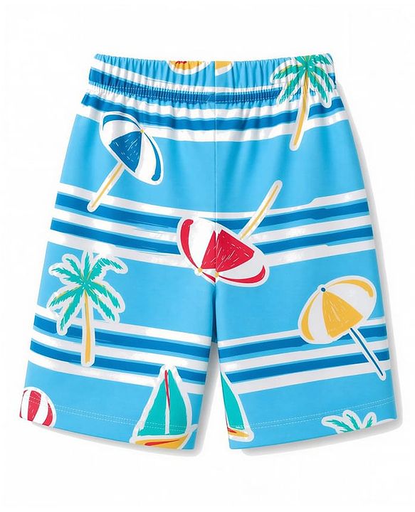Babyhug 100% Cotton Knit Half Sleeves Co-ords Beach Printed T-Shirt & Shorts Night Suit - Blue