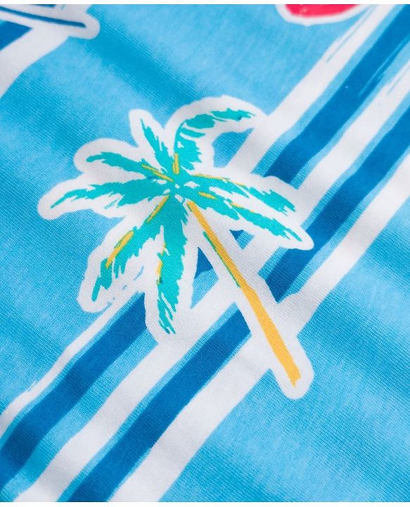 Babyhug 100% Cotton Knit Half Sleeves Co-ords Beach Printed T-Shirt & Shorts Night Suit - Blue