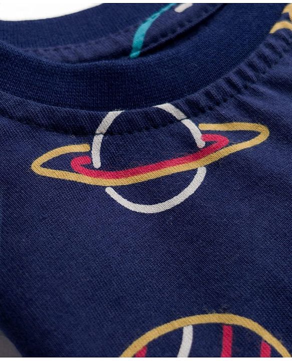 Babyhug Cotton Knit Half Sleeves Space Theme Printed Co-Ords T-Shirt & Shorts Night Suit - Navy Blue