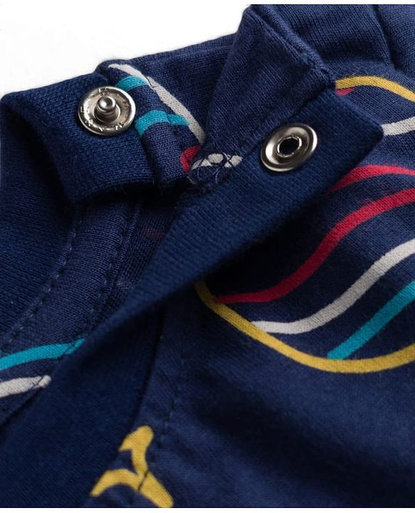 Babyhug Cotton Knit Half Sleeves Space Theme Printed Co-Ords T-Shirt & Shorts Night Suit - Navy Blue