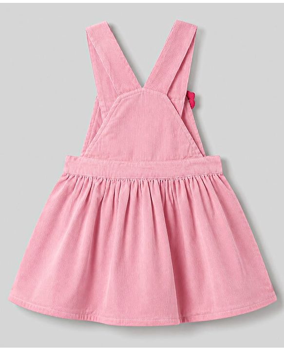 Babyhug Corduroy Woven Full Sleeves Polka Dots Printed & Floral Embroidered Frock With Inner Tee - Pink