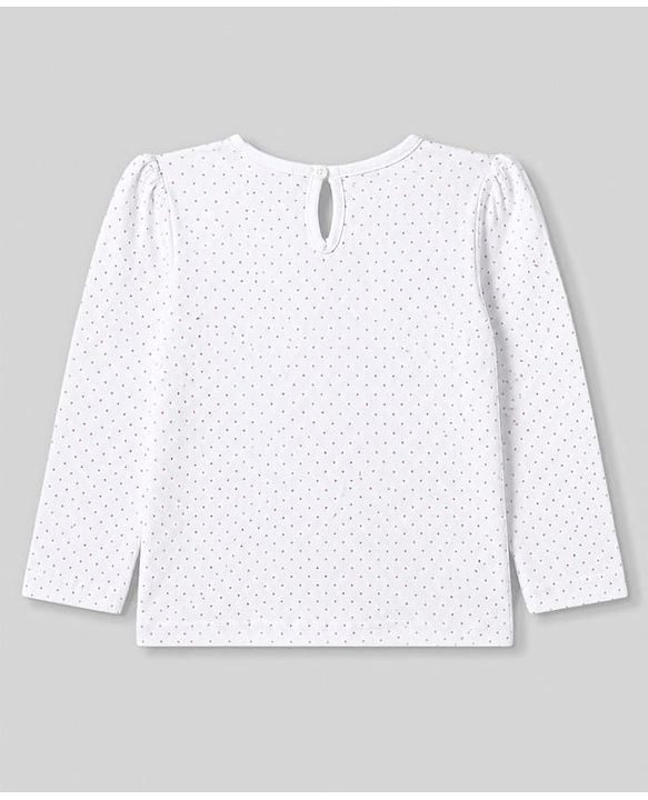Babyhug Corduroy Woven Full Sleeves Polka Dots Printed & Floral Embroidered Frock With Inner Tee - Pink
