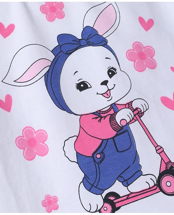 Babyhug 100% Cotton Knit Half Sleeves Bunny Printed T-Shirt & Shorts Night Suit - White