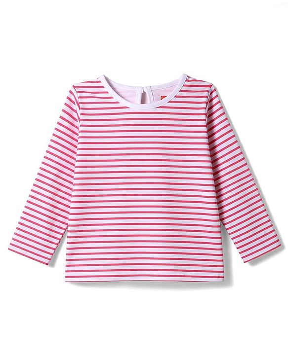 Babyhug Denim Woven Full Sleeves Cherry Embroidered & Striped Frock With Inner Tee - Navy Blue