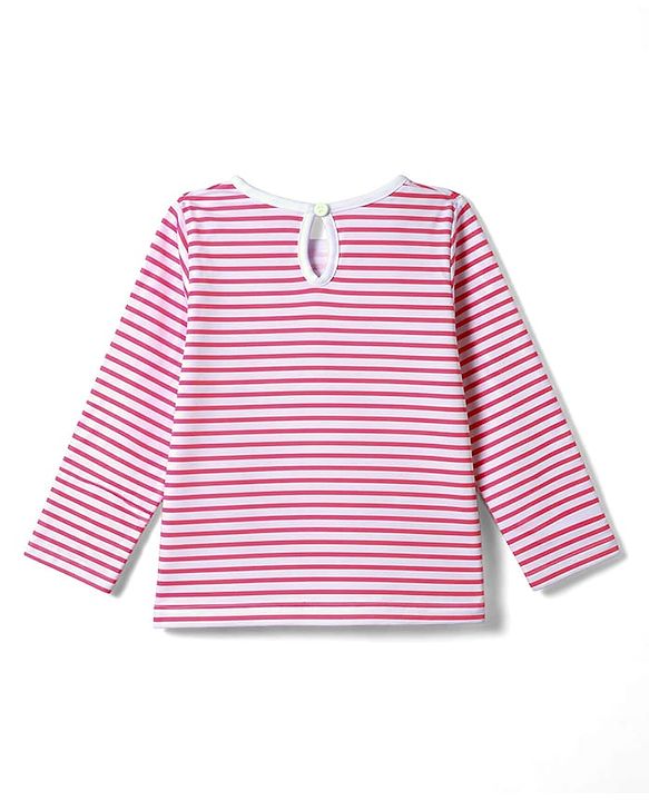 Babyhug Denim Woven Full Sleeves Cherry Embroidered & Striped Frock With Inner Tee - Navy Blue
