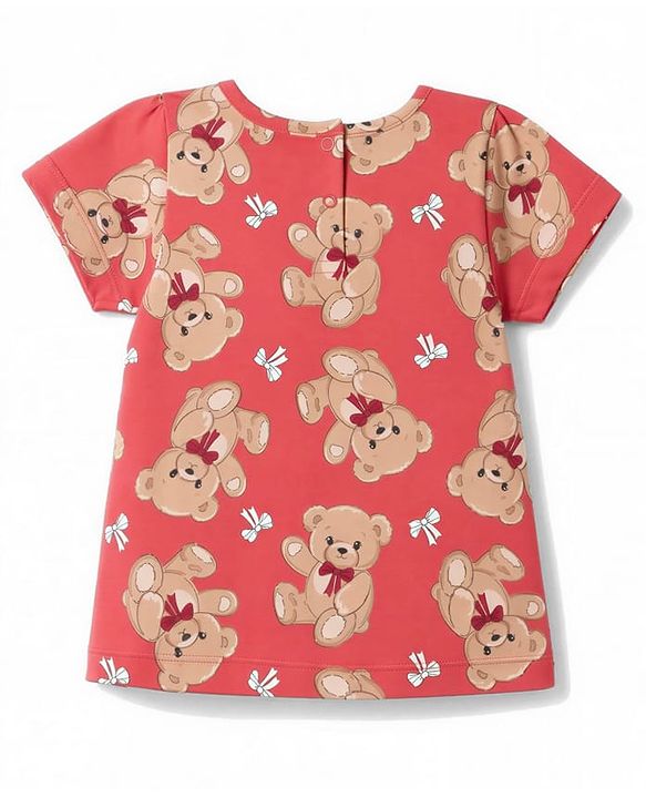 Babyhug 100% Cotton Knit Half Sleeves T-Shirt & Shorts Night Suit Co-ords With Teddy Bear Print - Red