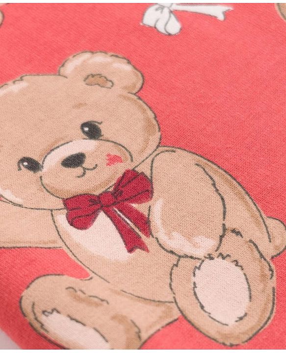 Babyhug 100% Cotton Knit Half Sleeves T-Shirt & Shorts Night Suit Co-ords With Teddy Bear Print - Red