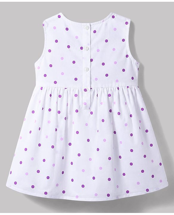 Babyhug 100% Cotton Woven Half Sleeves Polka Dots Printed Frock With Shrug & Bow Applique - White & Violet