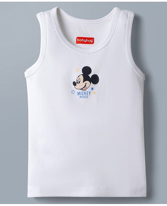 Babyhug Disney Single Jersey Knit Sleeveless Vest with Mickey Mouse Graphics Pack of 2-  White