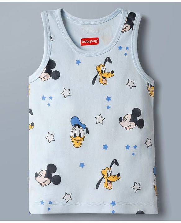 Babyhug Disney Single Jersey Knit Sleeveless Vest with Mickey Mouse Graphics Pack of 2-  White