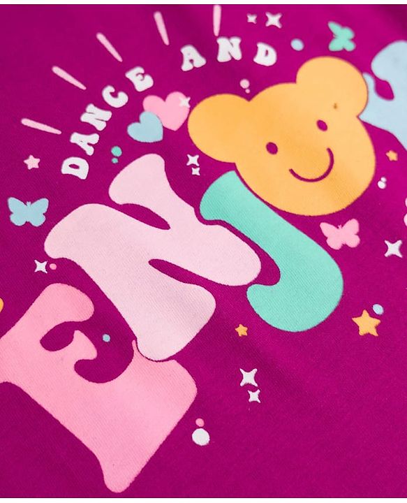 Babyhug 100% Cotton Knit Half Sleeves T-Shirt & Shorts Night Suit With Star & Text Print - Purple
