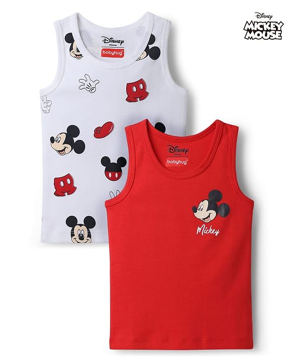 Babyhug Disney Single Jersey Knit Sleeveless Vests With Mickey Mouse Graphics Pack of 2 - Multicolor