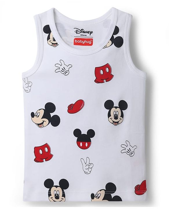 Babyhug Disney Single Jersey Knit Sleeveless Vests With Mickey Mouse Graphics Pack of 2 - Multicolor