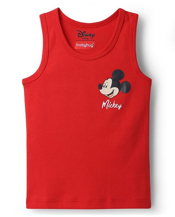 Babyhug Disney Single Jersey Knit Sleeveless Vests With Mickey Mouse Graphics Pack of 2 - Multicolor