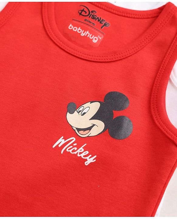 Babyhug Disney Single Jersey Knit Sleeveless Vests With Mickey Mouse Graphics Pack of 2 - Multicolor