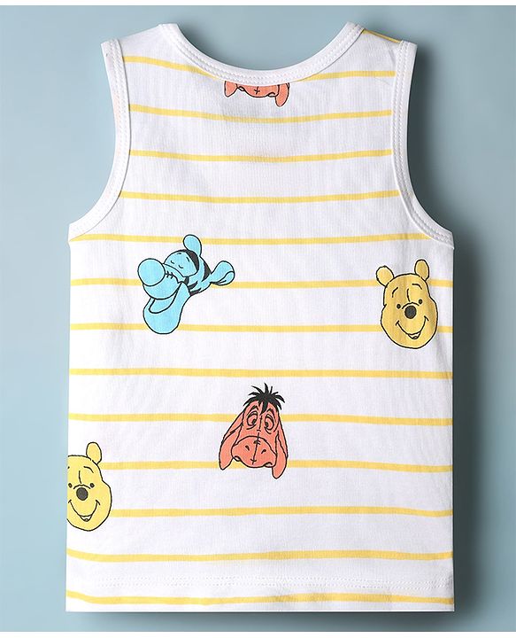 Babyhug Disney Single Jersey Knit Sleeveless Striped Vest With Winnie the Pooh Graphic Pack of 2 - White & Yellow