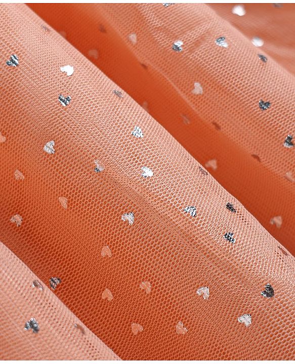 Babyhug Mesh Woven Half Sleeves Polka Dots Embellished Frock With Belt - Peach