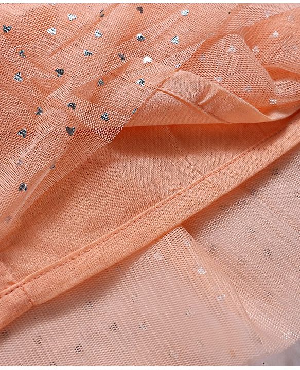 Babyhug Mesh Woven Half Sleeves Polka Dots Embellished Frock With Belt - Peach