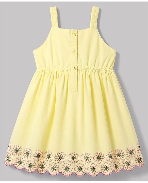 Babyhug Cotton Woven Sleeveless Floral Embroidered Frock - Yellow