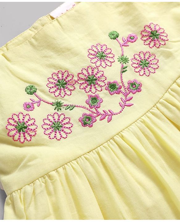 Babyhug Cotton Woven Sleeveless Floral Embroidered Frock - Yellow