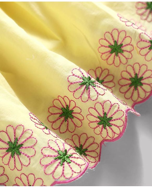 Babyhug Cotton Woven Sleeveless Floral Embroidered Frock - Yellow