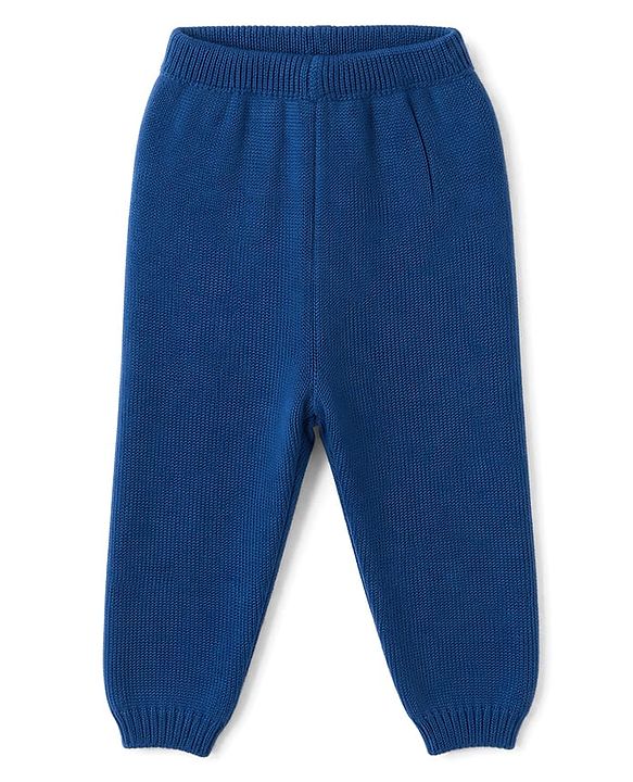Babyhug Knit Full Sleeves Sweater Set With Cap & Floral Design - Blue