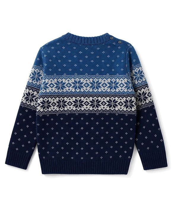 Babyhug Knit Full Sleeves Sweater Set With Cap & Floral Design - Blue
