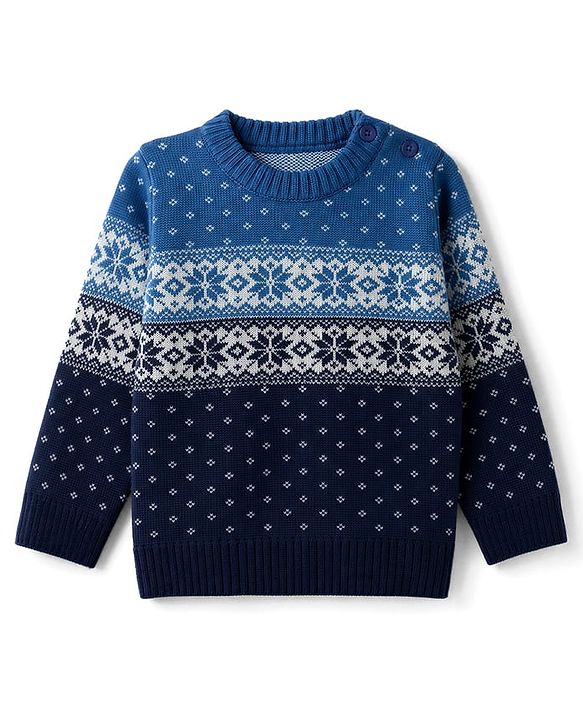 Babyhug Knit Full Sleeves Sweater Set With Cap & Floral Design - Blue