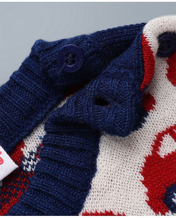 Babyhug  Knit Full Sleeves Car Design Sweater Set with Cap - Red