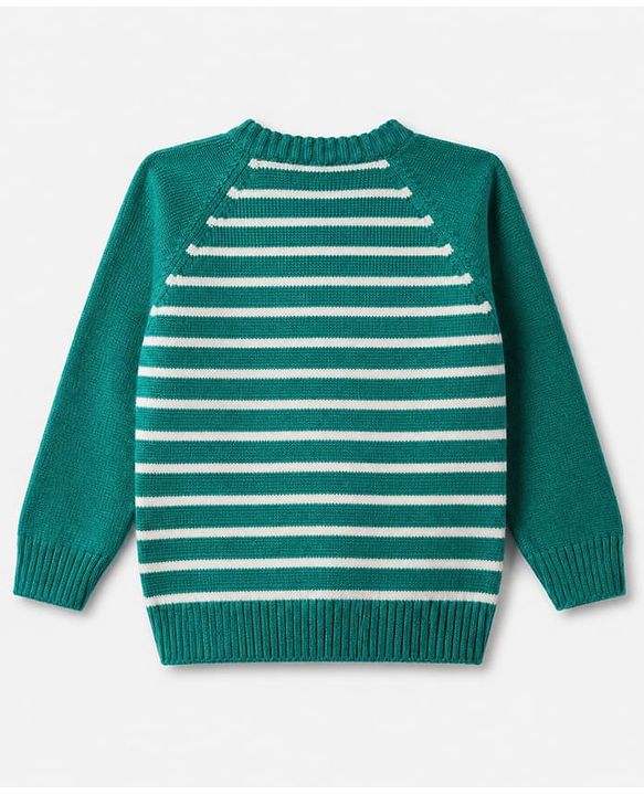 Babyhug Knit Full Sleeves Sweater Set with Cap and Zebra Applique - Green