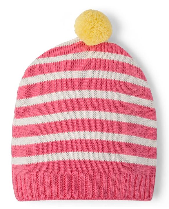 Babyhug Knit Full Length Full Sleeves Sweater Set with Cap and Strawberry Design in Pink
